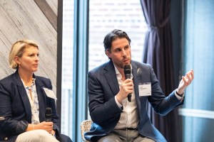 John D’Agostino and Genna Garver speaking at the first FundBank Spotlight event in New York.