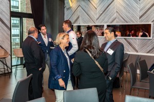 Panelists networking at the first FundBank Spotlight event in New York.