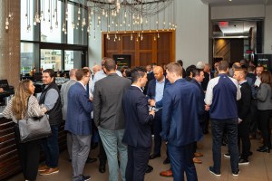 Asset management industry professionals socializing at the first FundBank Spotlight event in New York.