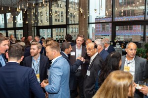 People networking at the first FundBank Spotlight event in New York.